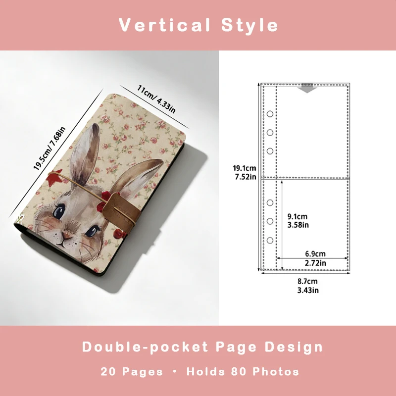 Cute Bunny Print PU Leather Photo Album 80 Pockets Portable Mini Instant Camera Photo Book Travel Picture Organizer For Instax