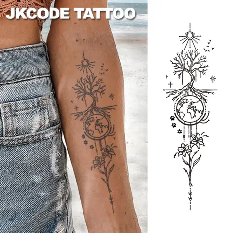 Tatuagem de ervas adesivos festival de música ins estilo bonito design floresta tema ambiental tatuagem árvore da vida padrão braçadeira tatuagem flor língua frases estilo elegante bonito tatuagem moda menina acessórios feminino pé mão pescoço clavícula