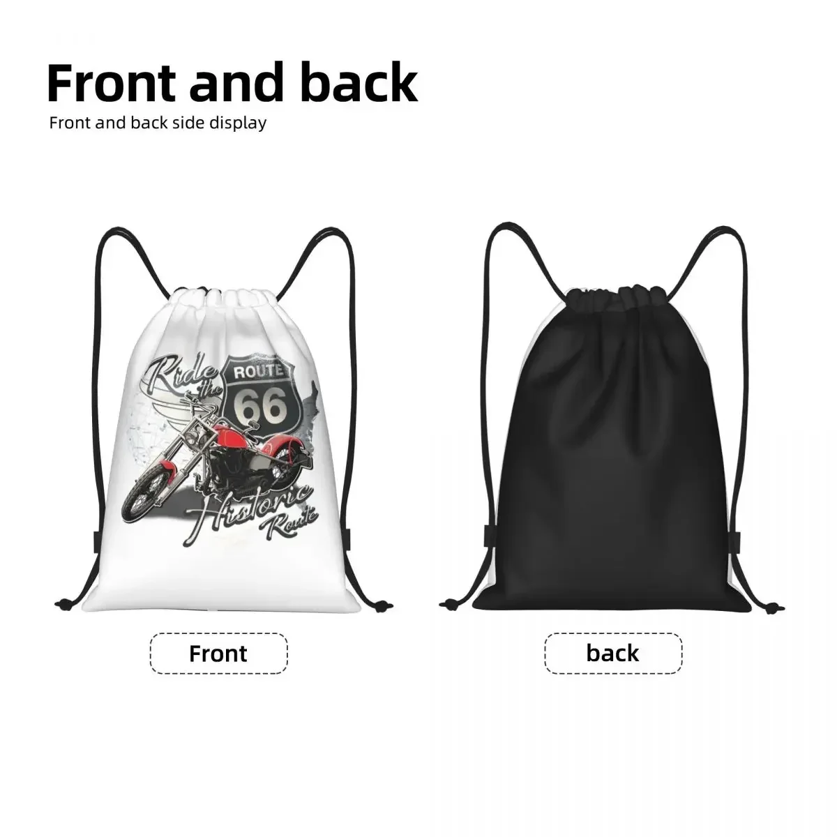 Route 66 Travel Motorcycle Ride Drawstring Backpack Sports Gym Bag for Women Men American Road Shopping Sackpack