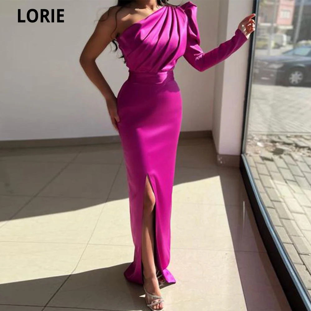 

LORIE Fuchsia Satin Mermaid Prom Dresses 2023 Sexy Side Split Valentine's Day Dress One Shoulder Saudi Arabia Robe De Soirée