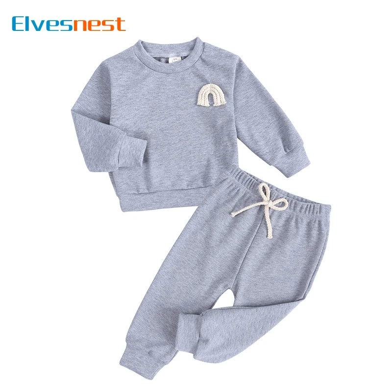 

Fashion Kids Clothes Girls Outfits Solid Color Cotton Long Tops Pants 2 PCS Autumn Winter Children Clothing Boys Sets 1-3 Years