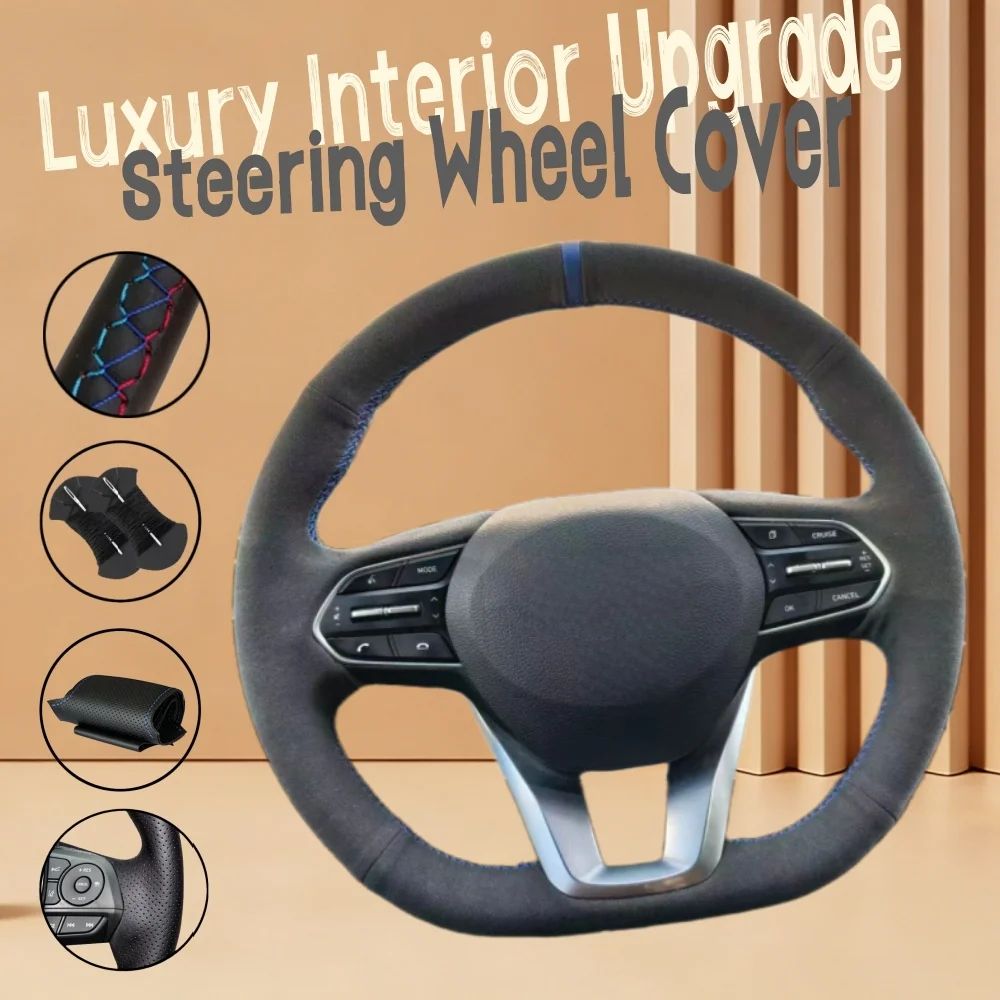 

Индивидуальный нескользящий чехол из мягкой замши для руля автомобиля Hyundai Santa Fe 2019-2021, Palisade 2020