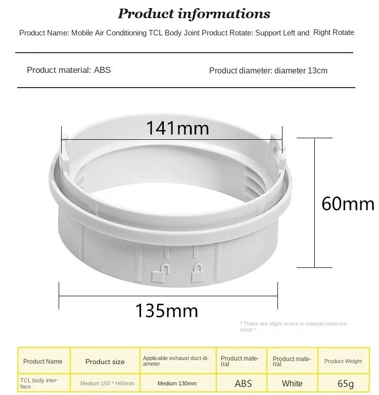 Accessori mobili per il condizionamento dell\'aria interfaccia del tubo di scarico da 130mm adatta per TCL o altri giunti del corpo dell\'aria