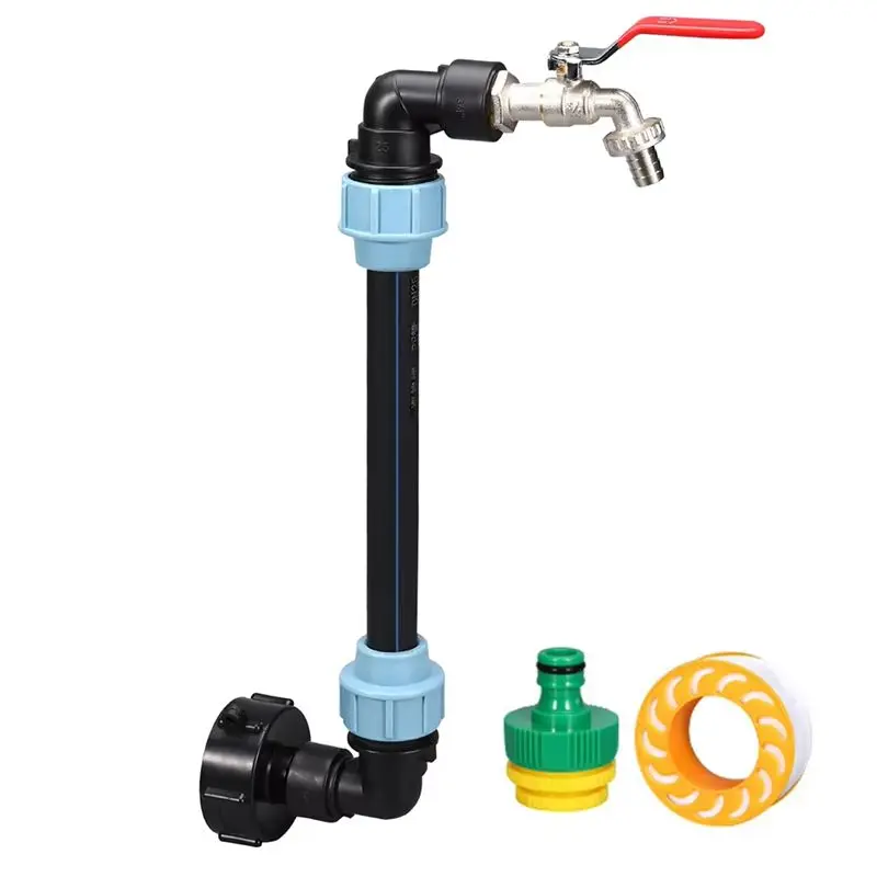 AT16 3/4 Inch Gooseneck IBC Tank Adaptor with Outlet Valve 3/4 Inch Gooseneck Coarse Thread 2 Way Brass Tap IBC Tank Fitting