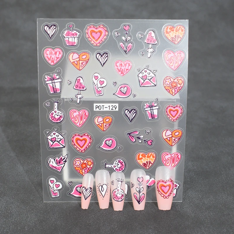 1PCS Valentine's Day Heart Splicing Nail sticker Red Heart Flower Nail Decoration Decal stick Heart Balloon 3D Self-adhesive nai