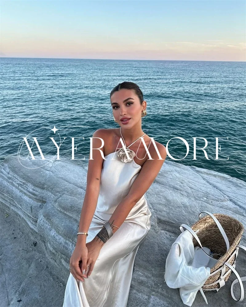 

Элегантные атласные вечерние платья с бретелькой на бретельках 2022, платья для выпускного вечера длиной до пола с цветочным принтом и открытой спиной по индивидуальному заказу فساتين سهرة