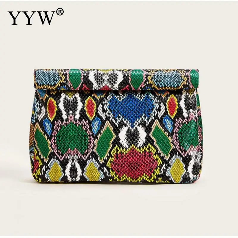 Fashion Women Snakeskin Pattern Clutch Handbag PU Leather Matte Evening Bags Chic Female Bags for Wedding Brides Cocktail Party
