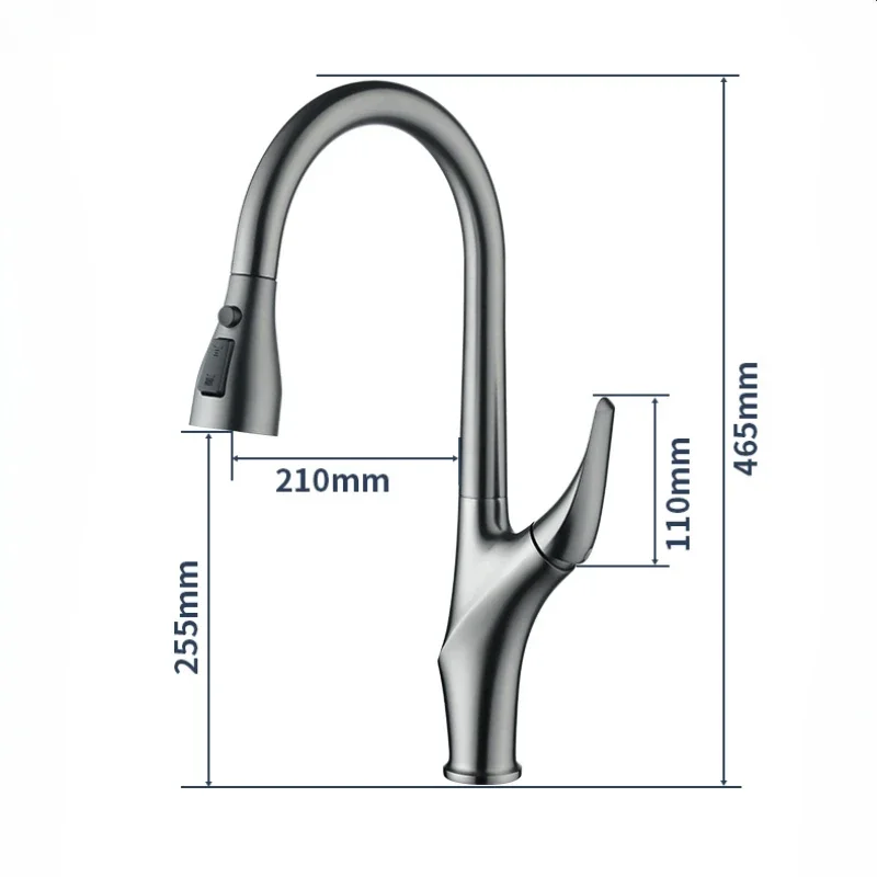 Brushed Grey Kitchen Faucet Pull-out Design Rotation Sink Hot And Cold Single Handle 3 Control Water Mixer Tap
