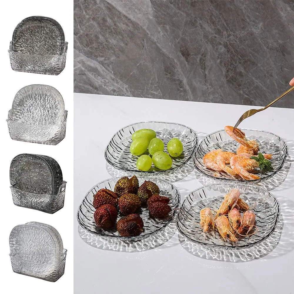 1/4/8Pcs Glacier Pattern Spit Bone Plate Transparent with Bottom Bracket Fruit Dish Small Dish Plate Household Storage Set