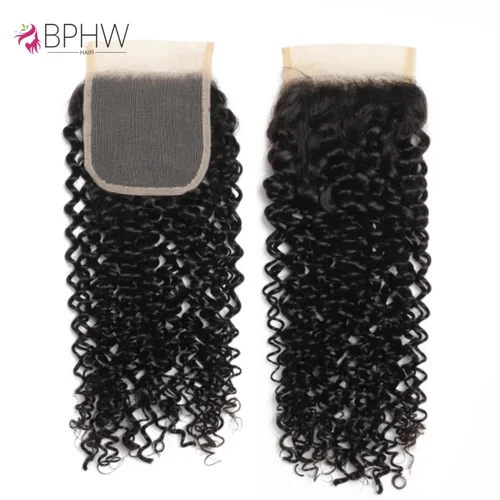 Imagen 2 del producto Cierre Frontal de malla rizado solo 4x4 Cierre de encaje cabello Remy brasileño prearrancado 100% cabello humano Cierre de encaje rizado rizado