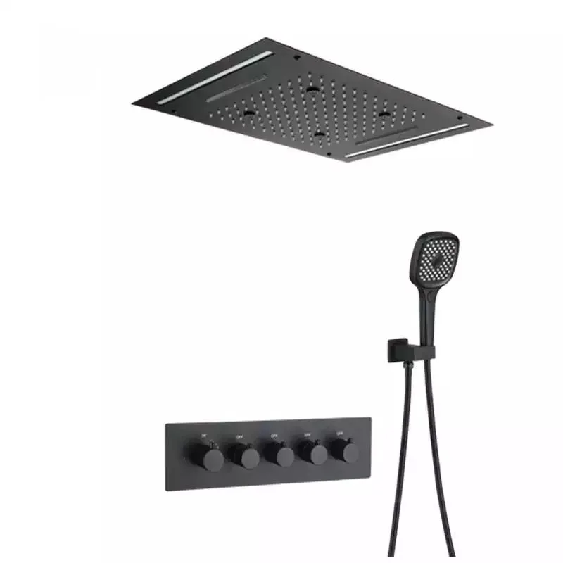 #LED Rain Shower Set 500*360mm, Embedded Ceiling Mount, Brass Thermostatic Valve, Modern Bathroom Fixture