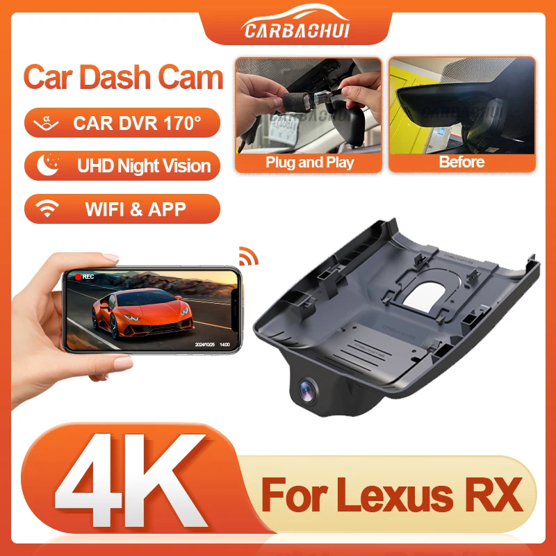 

Plug and play 4K 2160P Dash Cam DVR Camera Recorder Night Vision for Lexus RX ALA10 ALH10 RX350 RX350h RX450h RX500h 2023-2025