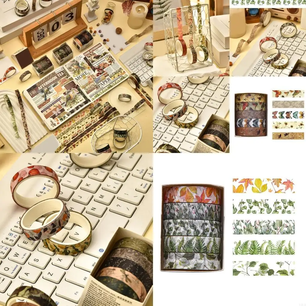 

Y5LB Retro Washis Tape Decorative Tape Forests Plant Print Crafting Tape Masking Tape Craft Supplies for Scrapbooking Phone