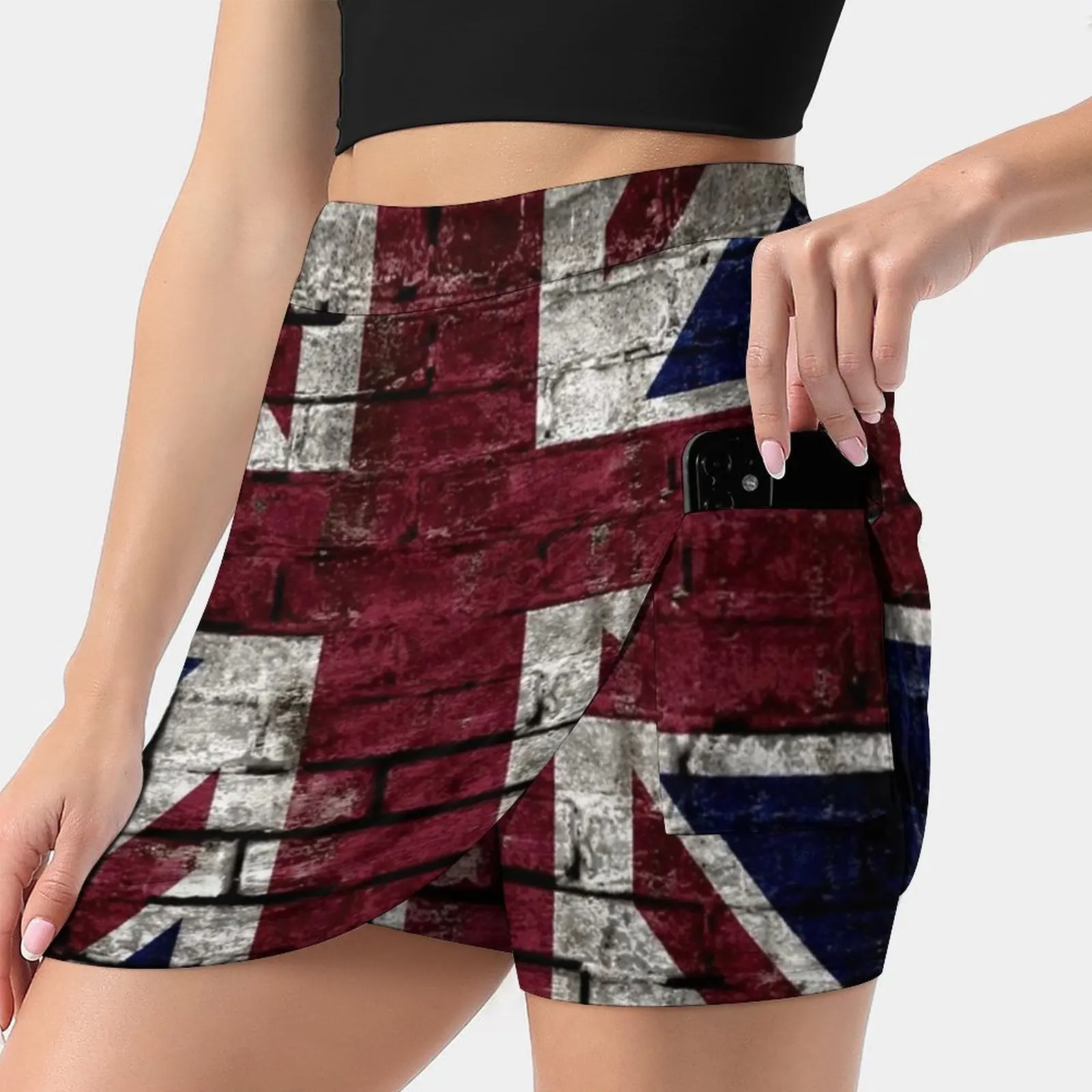 Grunge Uk Flag , Great Britain , Punk Style Distressed Wall Women's skirt Mini Skirts A Line Skirt With Hide Pocket Uk United