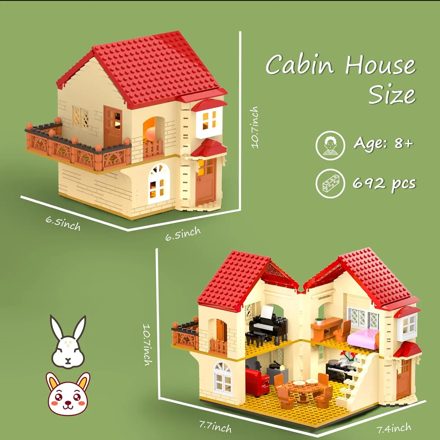 Cabin House Building Set, Cozy Log Country Home with Lighting Kit, Home Decor Creative DIY Birthday Toy Gifts for Girls, 692pcs