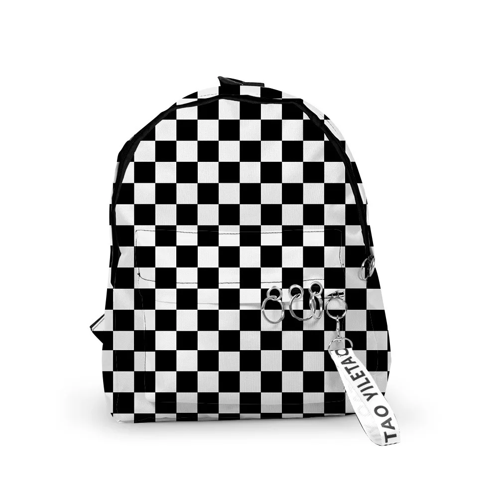 Classic Popular Black and white Backpacks Boys/Girls School Bags 3D Print Keychains Oxford Waterproof Cute Small Backpacks