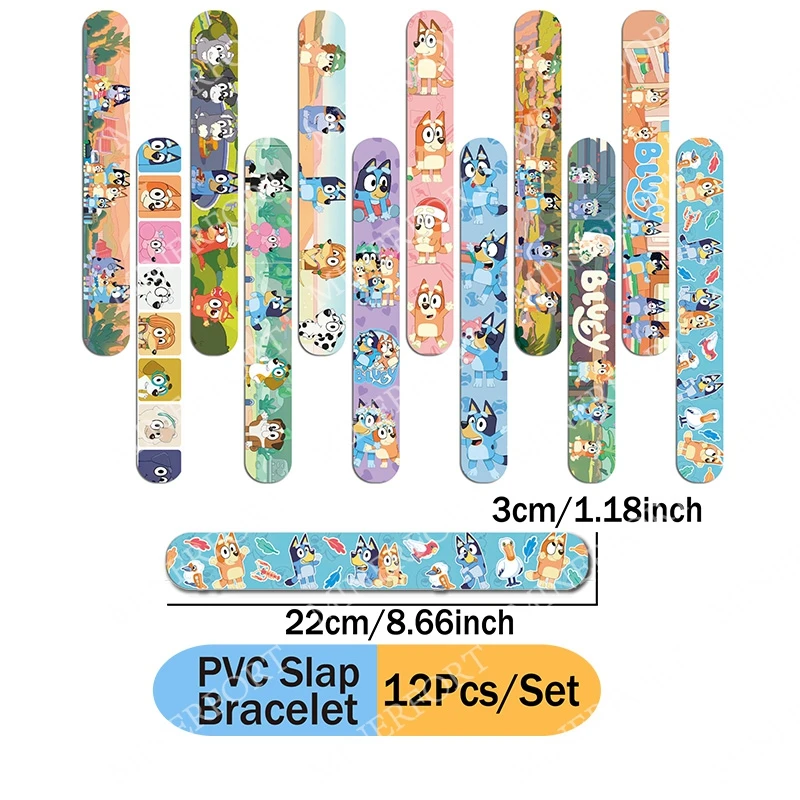 Pulseras de la serie con temática Bluey, personajes de dibujos animados, Bingo, perro, Bandit, PVC, Snap Pat, círculo para niños, divertido regalo de fiesta de Baby Shower