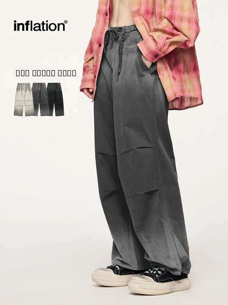 Waed Wide Leg Workwear Pants Loose Casual Dstring Waist Men's Faion Spring Summer Cotton Straight Cut Street Sle