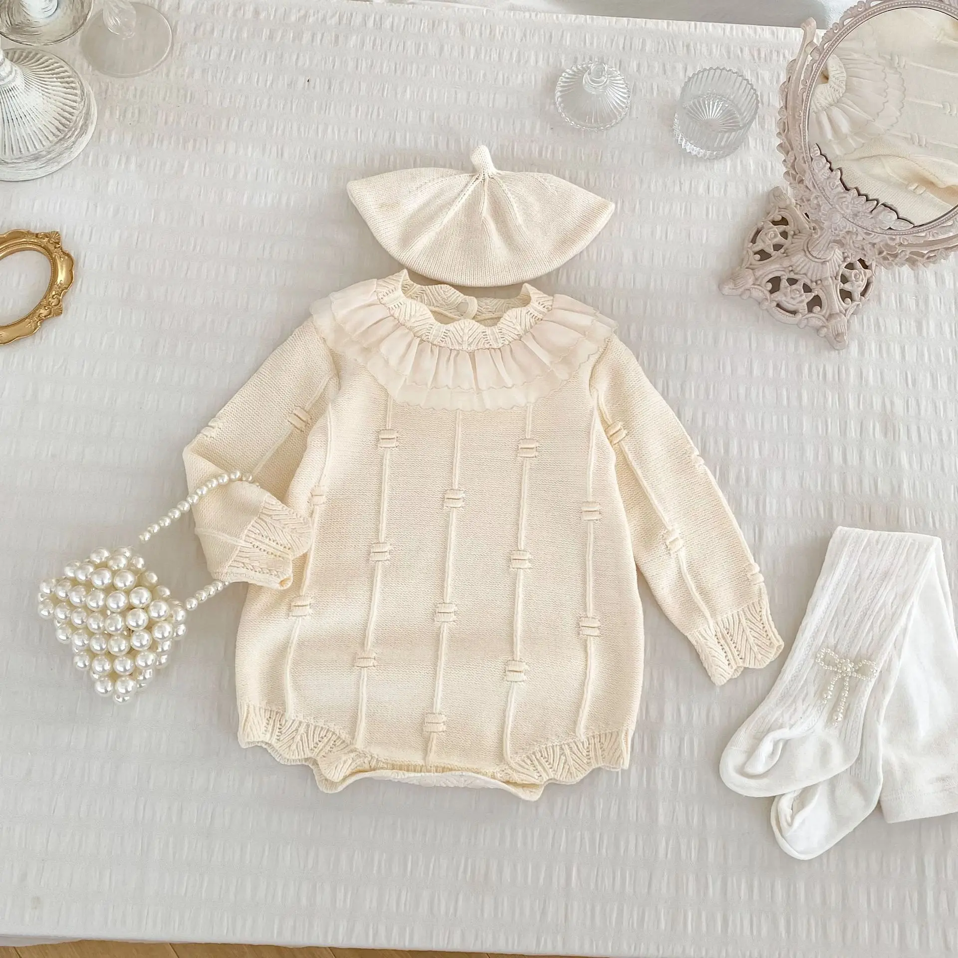 

2026 Spring Newborn Girls Bodysuits Solid Color Knited Kids Baby Girls Jumpsuits Round Neck Infant Toddler Girls Rompers Outwear