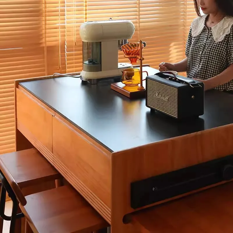 Solid Wood Kitchen Island Table Nordic Black Walnut Extendable Partition Cabinet Japanese Cherry Rock Slab Center Island