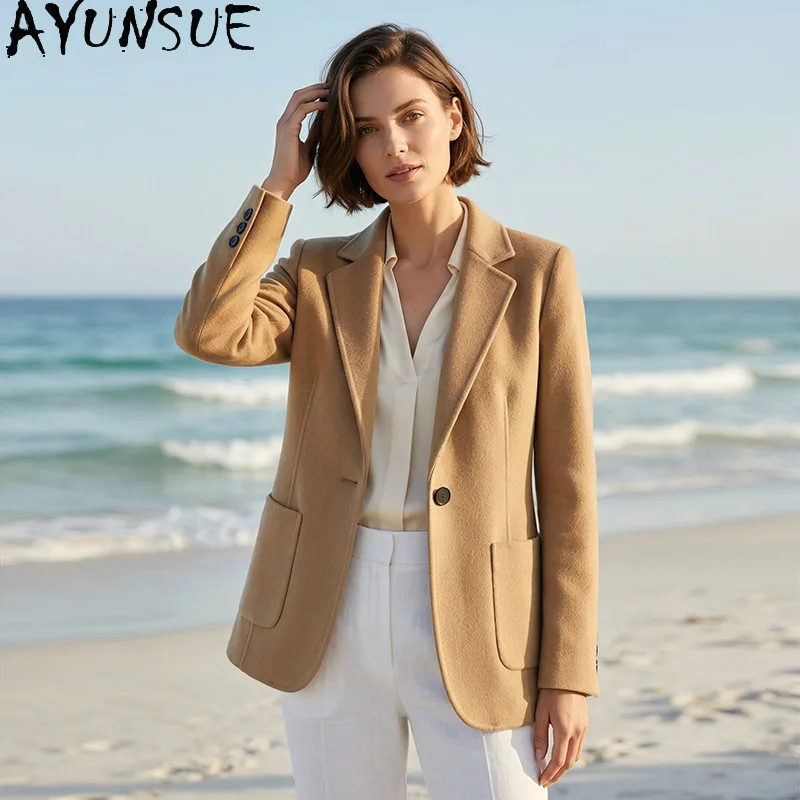 

AYUNSUE 100% Wool Coats for Woman Fashion Double-sided Wool Suit Jackets Office Lady Solid Outerwear Woman Clothes Ropa Mujer