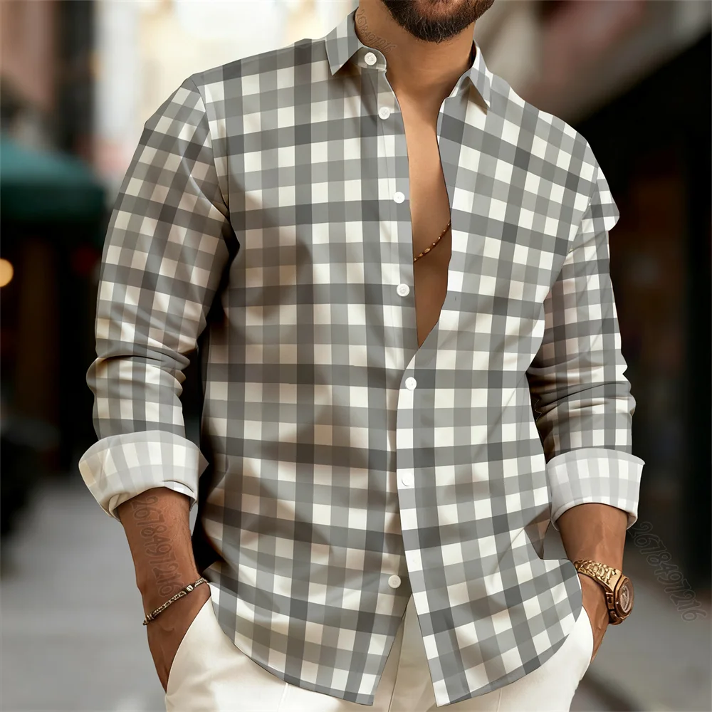 New men's plaid long-sleeved shirt, business wrinkle-free shirt, versatile casual cardigan for spring and autumn.
