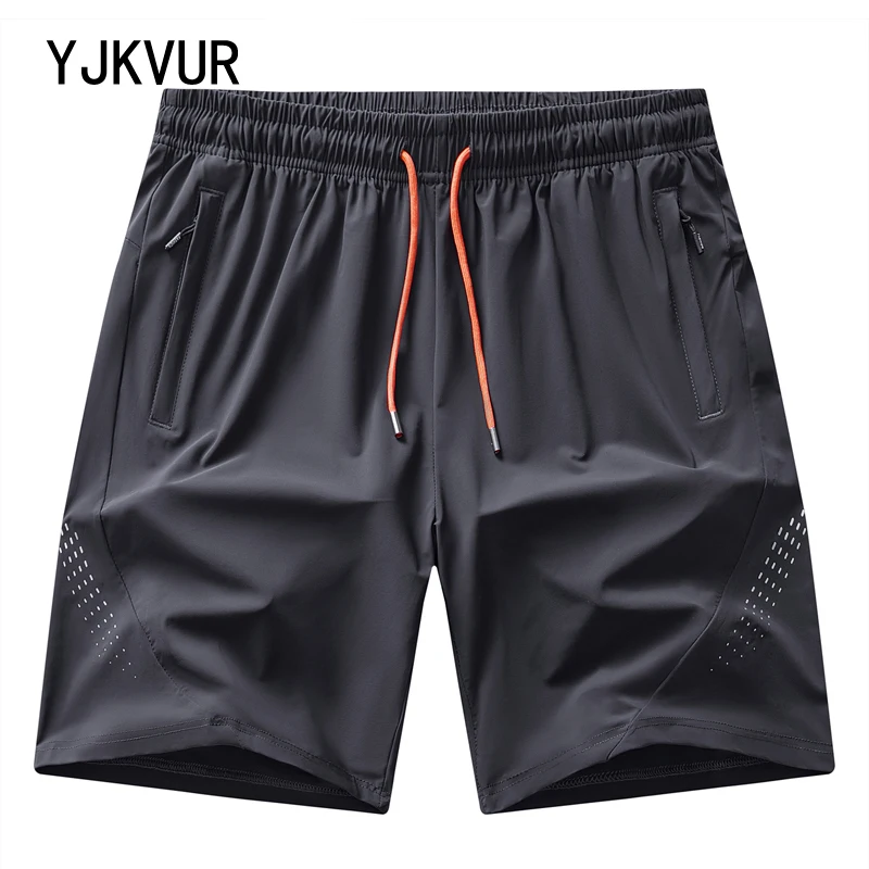 

Men Ice Silk Sports Shorts Summer Thin Quick Dry Breathable Loose Running Fitness 5 Inch Shorts With Zipper Pockets Beach Shorts