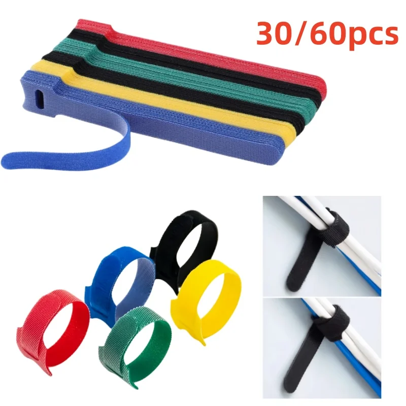 30/60pcs 5.9Inch Reusable Cable Organizer,Hook and Loop Cable Ties for Computer/Phone Accessory,Cord Organizer,Cable Management
