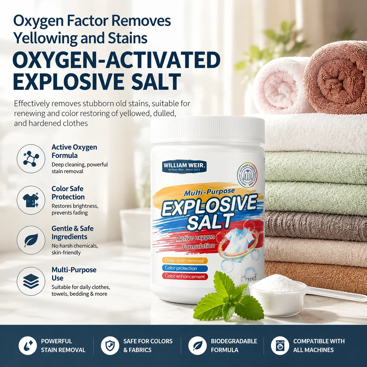 99% Pure Sodium Percarbonate Powder–Chlorine-Free Oxygen Bleach.Color-Safe Laundry Stain Remover,Whitener & All-Purpose Cleaner