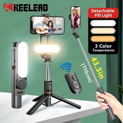 KEELEAD L15 Selfie Stick with Fill Light Foldable Mini Tripod Wireless Bluetooth Remote Shutter for iPhone Smartphones