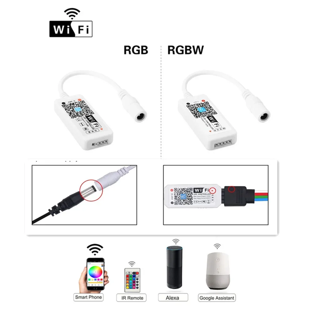 RGB RGBW WiFi Controller DC5-24V For LED Light Bar Panel Light Timing Function 16 Million Colors Smart Phone Control