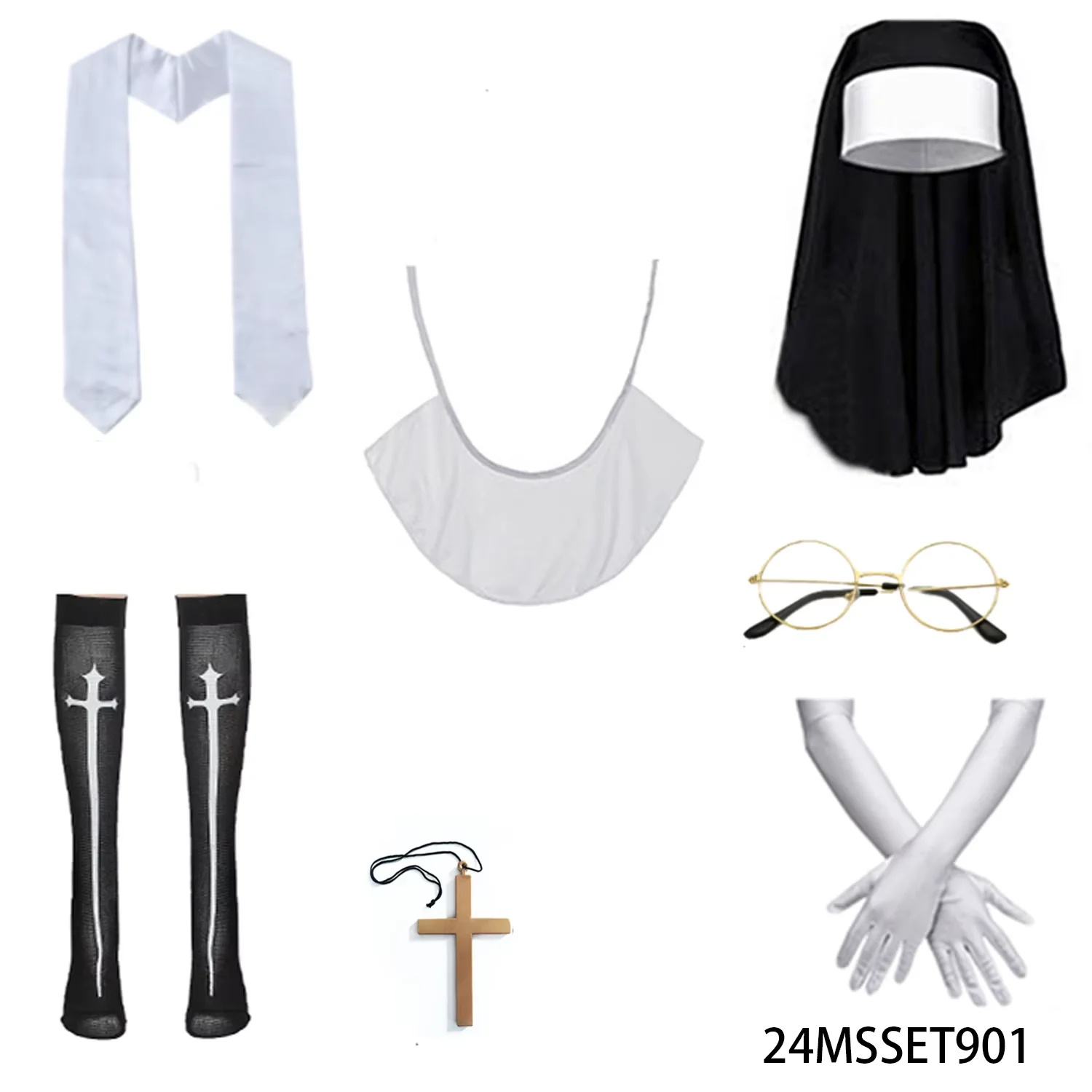 PESENAR Halloween festival party costumes, nun costumes, classic nun headscarves, necklaces, gloves and other costumes image 2