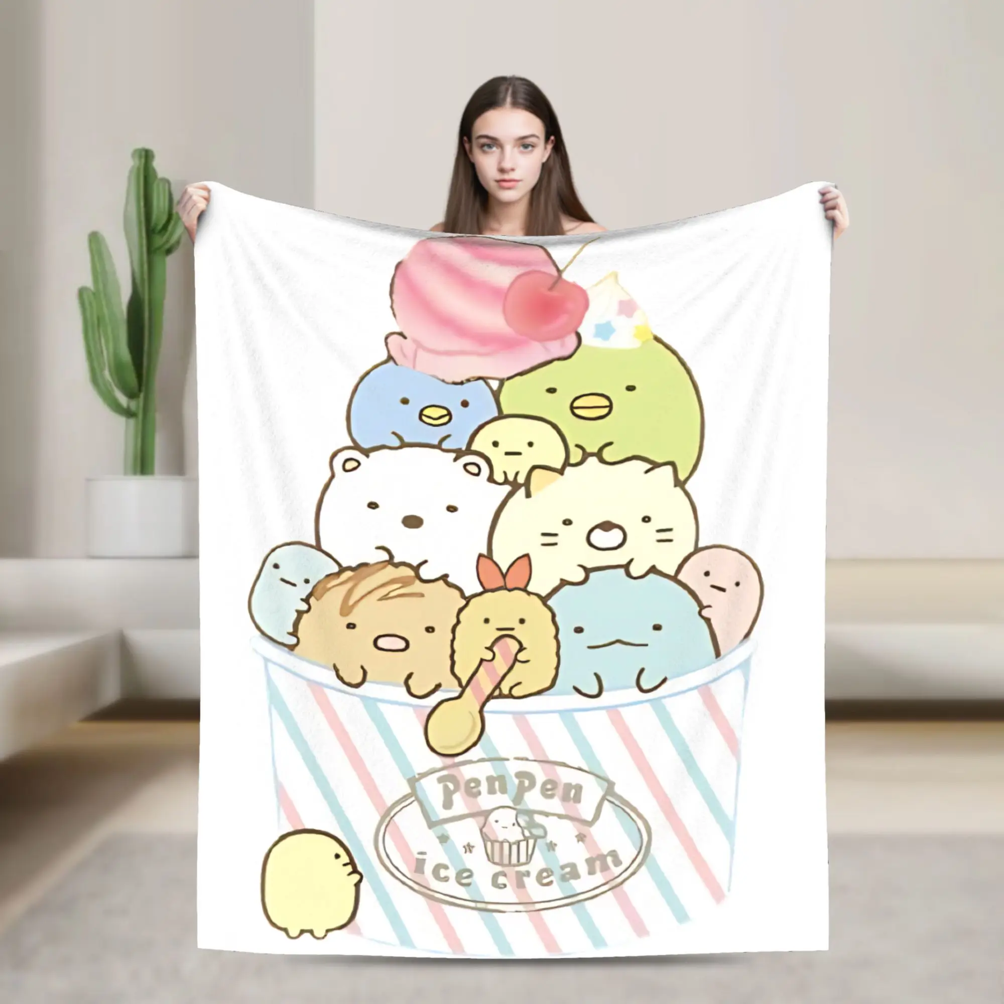 Sumikkos Gurashis Icecream Blanket Fleece Spring Autumn   Multifunction Lightweight Throw Blanket for Sofa Outdoor Bedspreads