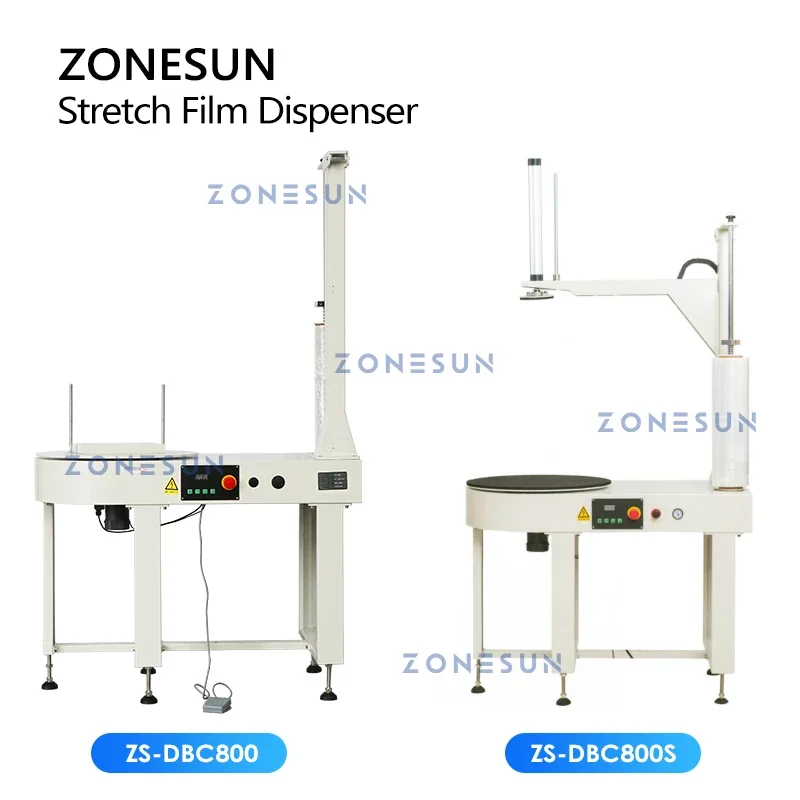 ZONESUN ZS-DBC800 التلقائي تمتد فيلم موزع القرص الدوار صندوق كرتوني البليت آلة التغليف حزمة آلة سحب الفيلم