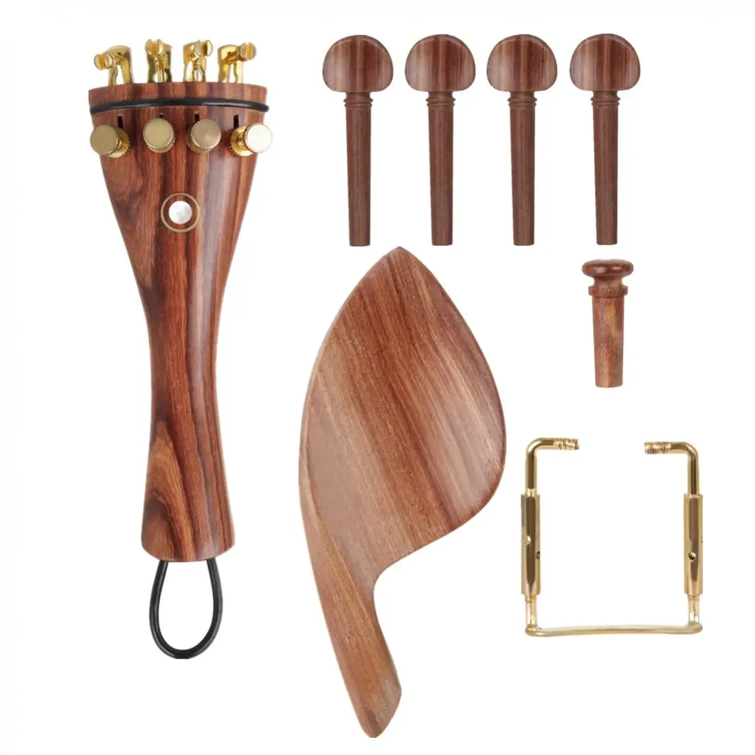 Wood 4/4 Violin Parts Accessories Chin Rest & Tuning Peg & Tailpiece & End Pin Violin Accessories