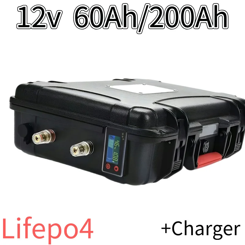 Deep Cycle 12V 60-200Ah LiFePO4  Iron Phosphate Battery +10A Charger Waterproof for Trolling Motor Boat Marine Backup Power High