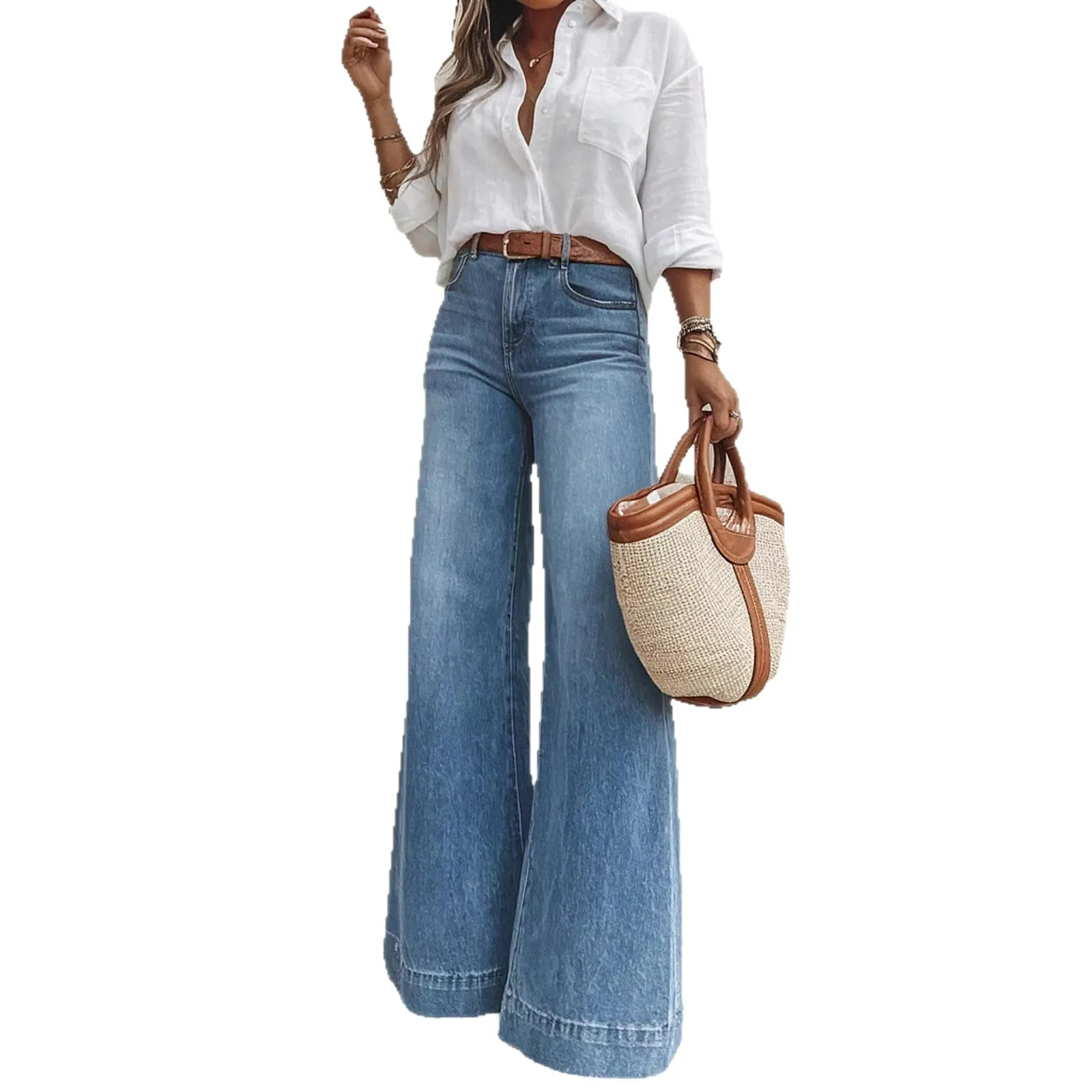 

Spring Summer New Vintage Washed Wide Leg Jeans Women High Waist Loose Baggy Denim Pants Slimming Streetwear All-match Trousers