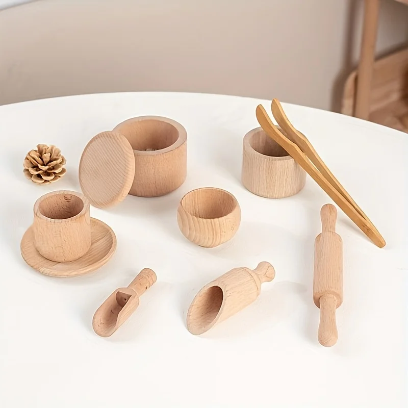 مجموعة واحدة من أطقم شاي المطبخ المقلدة، ألعاب التجربة المنزلية، ألعاب خشبية، ألعاب مسرح، هدايا عيد الميلاد، هدايا عيد الميلاد
