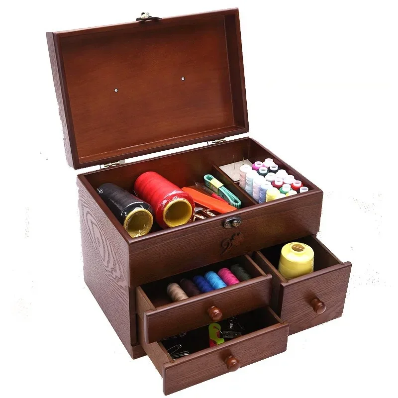 

Household sewing box, wooden retro multi-purpose storage box finishing box