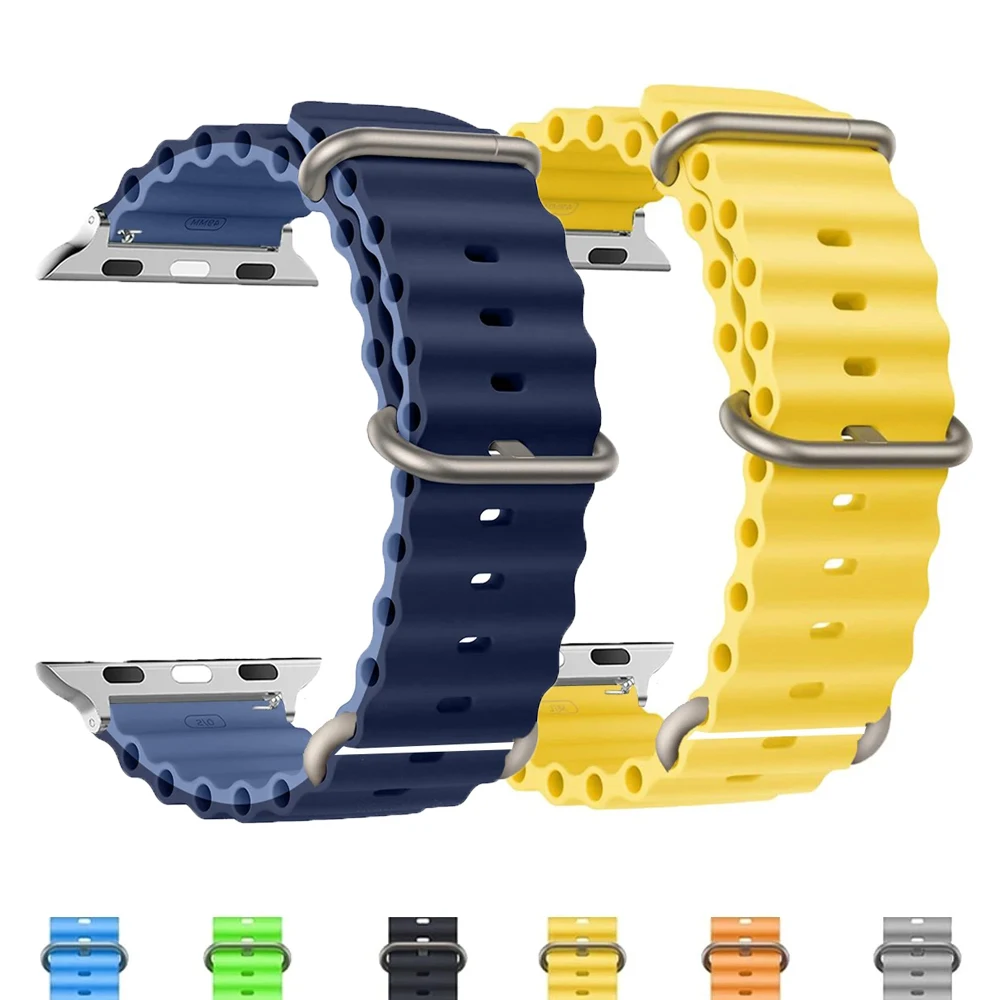 

Ремешок Ocean Band для Apple Watch Ultra 49 мм, 45 мм, 46 мм, 44 мм, 42 мм, 40 мм, 41 мм, силиконовый браслет, ремешок для iWatch Series 9, 10, 7, 8, 5, 6, SE