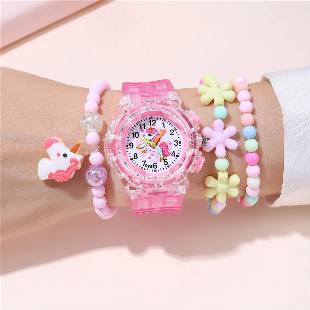 Cute Unicorn Glow-in-the-dark Flash Sports Watch Children\'s Cartoon Quartz Watch