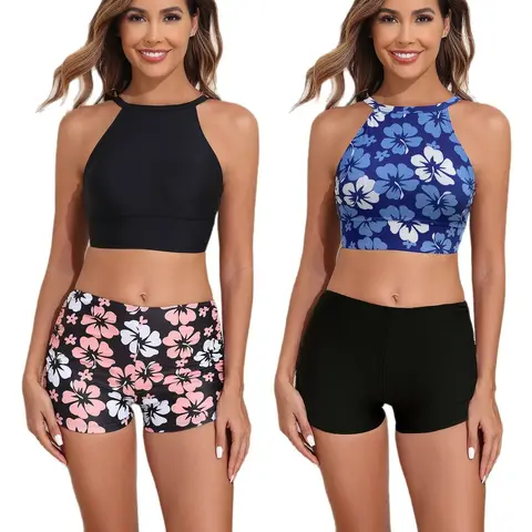 Two-Piece Suits Swimwear Set Tummy Control Bikini Top Boyshorts Bathing Suit Swimming Suit for Women Plus Size Swimdress