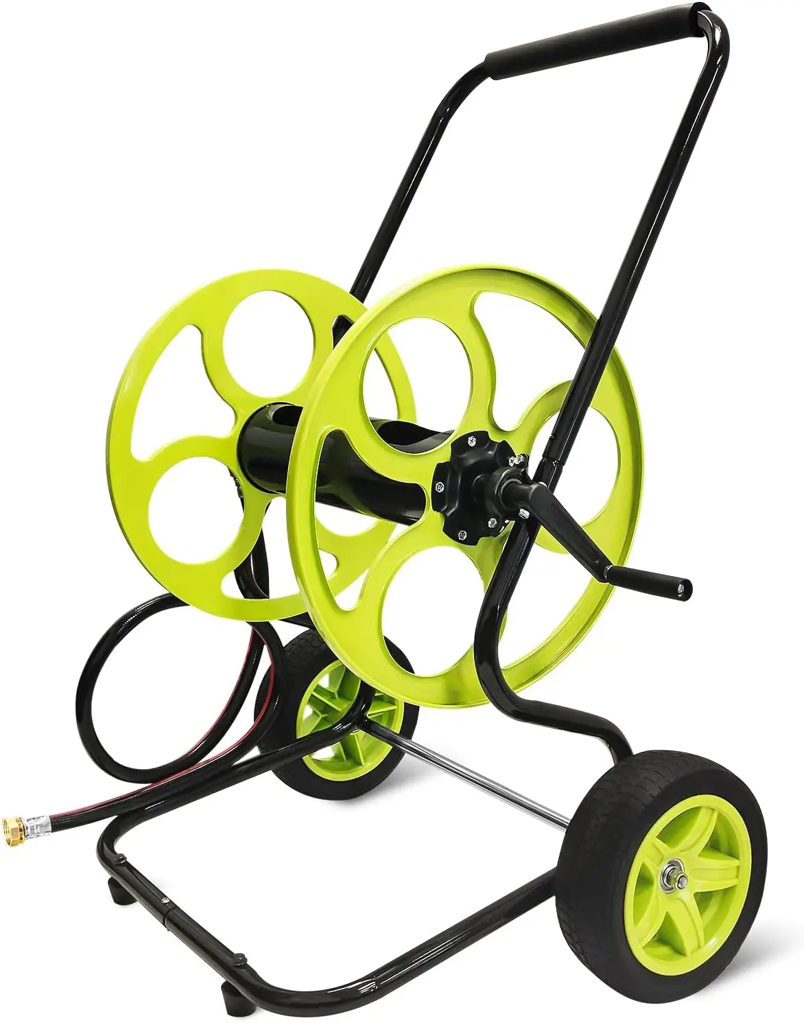 

Stainless Steel Garden Hose Reel Cart - Heavy Duty, 10" Rubber Wheels, Holds 400 Feet of 5/8" Hose, For Yard/Lawn