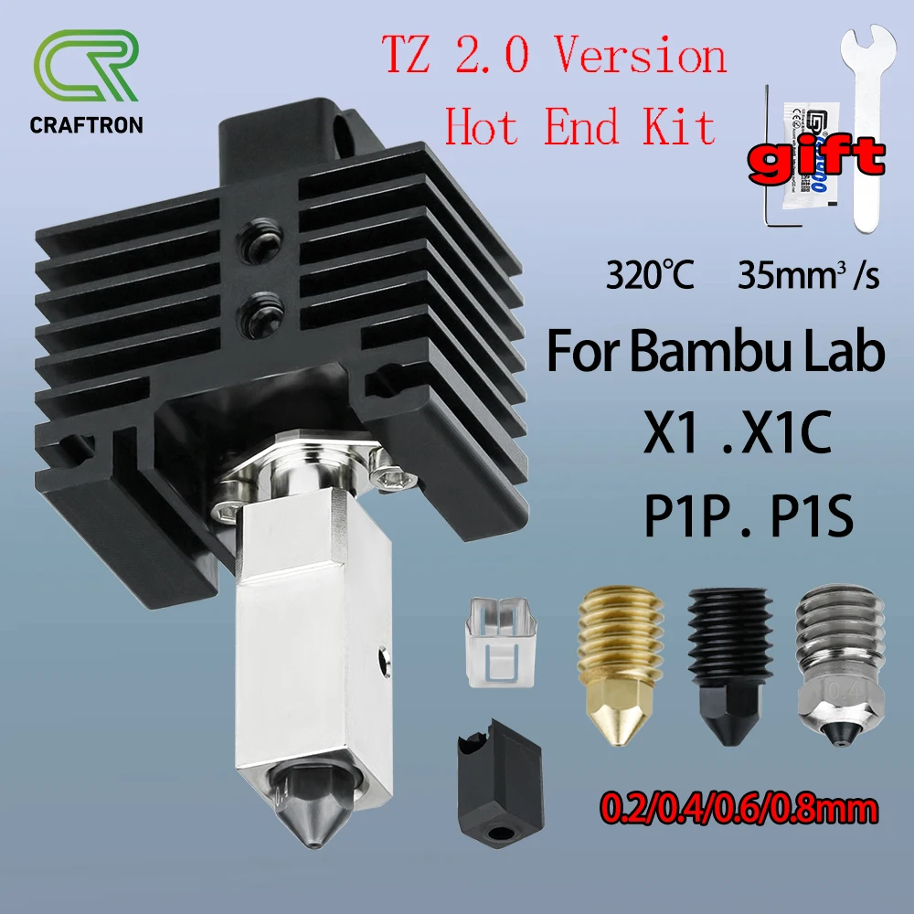 

Hotend Kit for BambuLab X1 X1C P1P P1S Upgrade 2.0 Hot End Brass Steel Bimetal Nozzle Silicone Socks Thermistor 3d Printer Parts