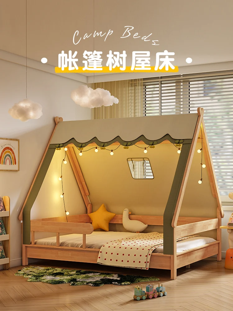 

Full solid wood children's bed tree house bed tent boy cabin single bed girl 1.2 meters children's room with guardrail 1.5