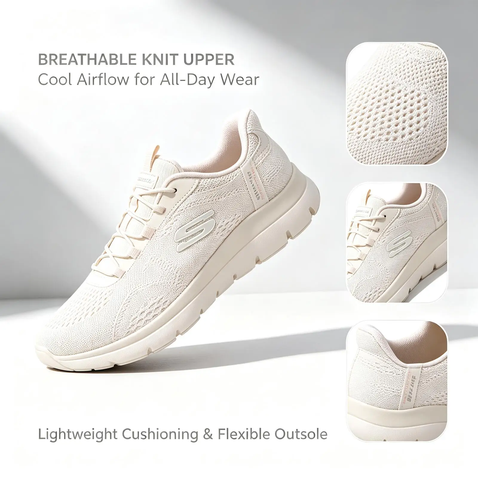 Skechers New Women's Sneakers, Slip-On Walking Mom Shoes, Low-Top, Lightweight, Breathable Casual Shoes 150284-Nat Sneakers