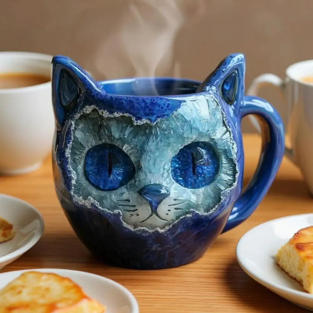 

2 шт. жеодная чашка для котенка, смоляные чашки для кофе, чая, художественная для семьи, чашка для кошки, уникальная кружка с кошачьим лицом, уникальная кружка ручной работы из искусственного кошачьего лица
