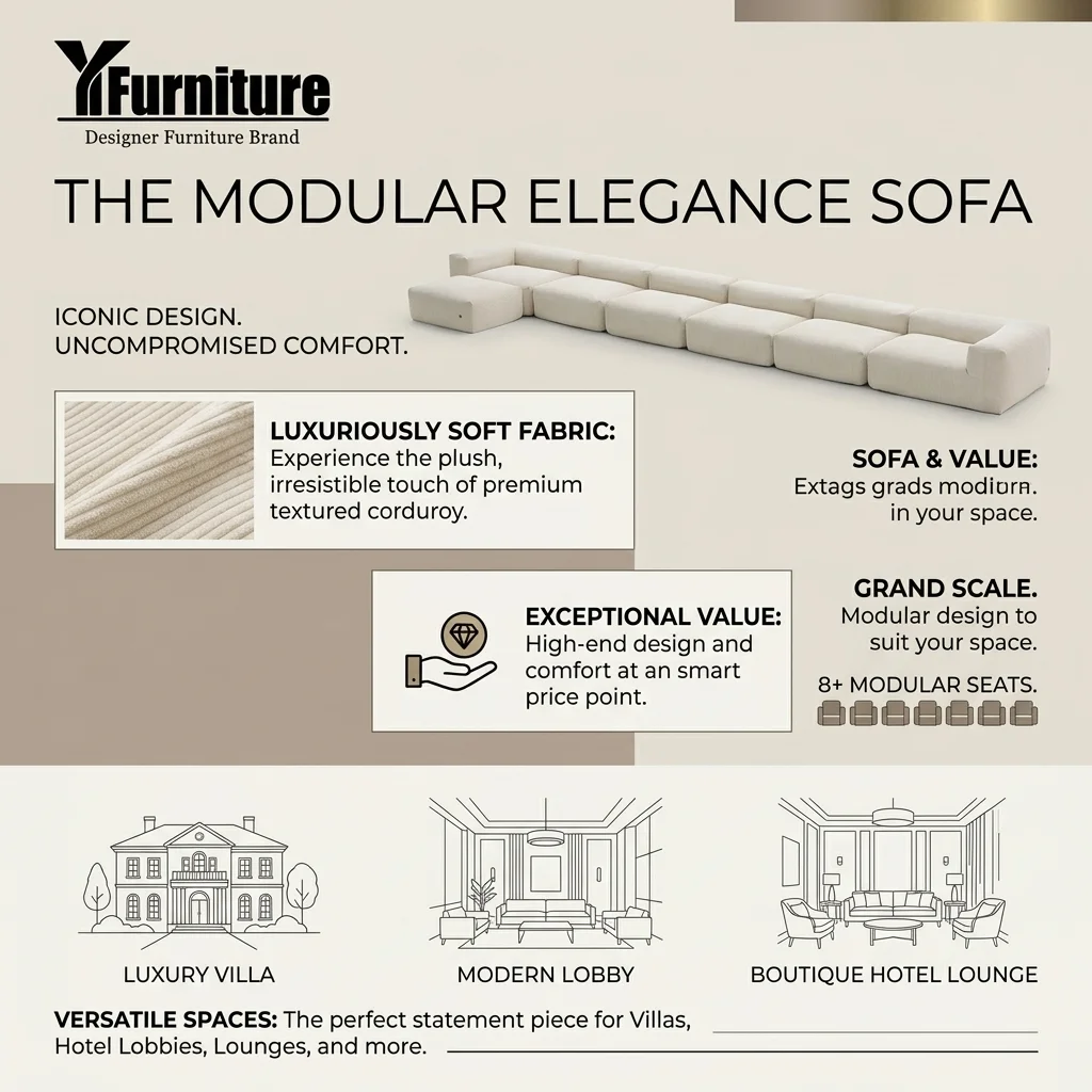 Minimized Packaging Volume Eco-Friendly Modular Sectional Sofa Set with Vacuum Compressed Sponge for Apartment and Villa Use