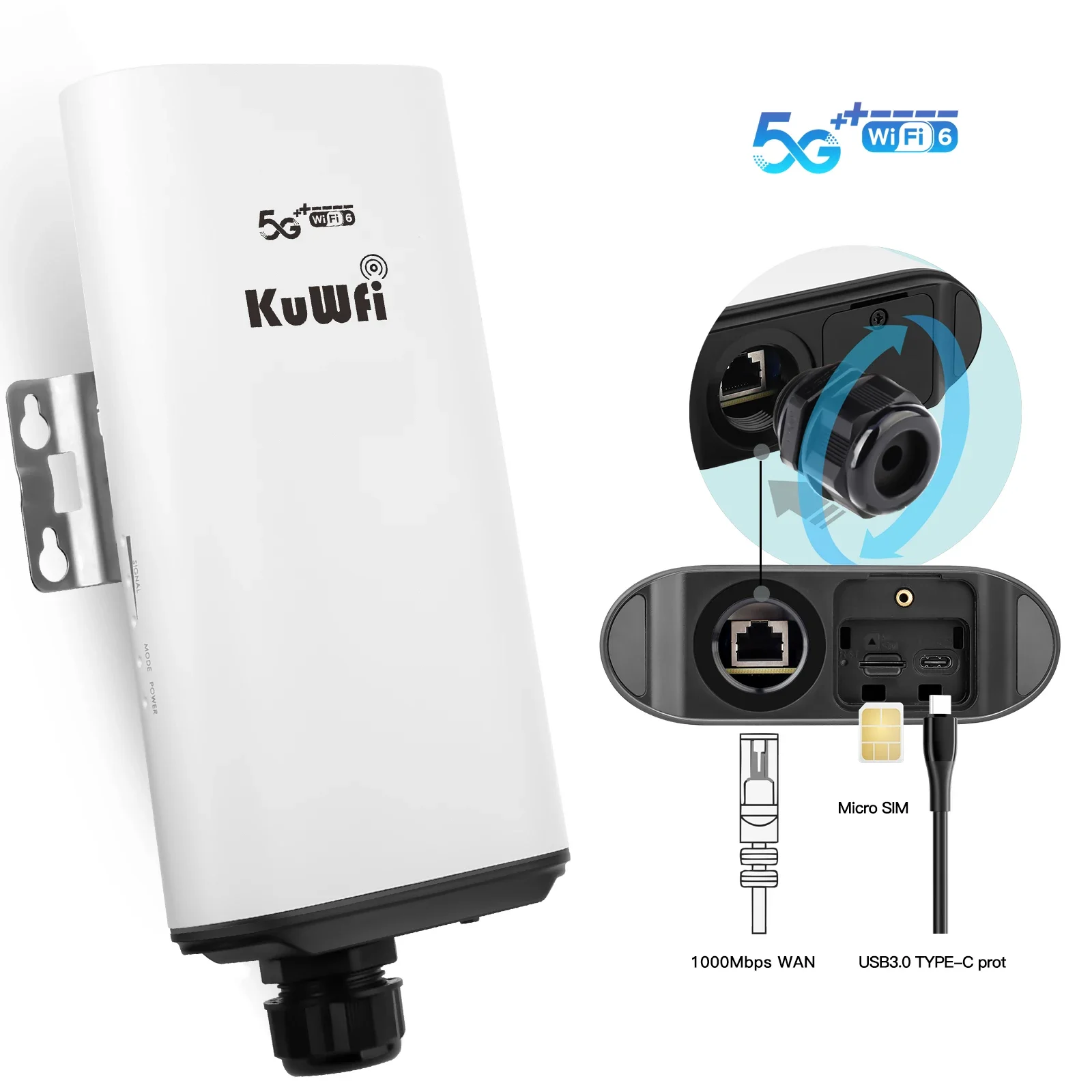 KuWFi C120 SA NSA WiFi 6 CPE Outdoor WiFi6 X55 System Outdoor 4G 5G Dual Band Router With Sim Card Slot