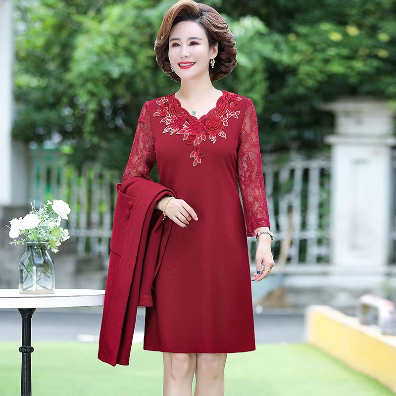 Frauen kleid mittleren Alters zweiteiliger Anzug 2023 Frühling Herbst High-End elegantes Kleid Damen besticktes Kleider set